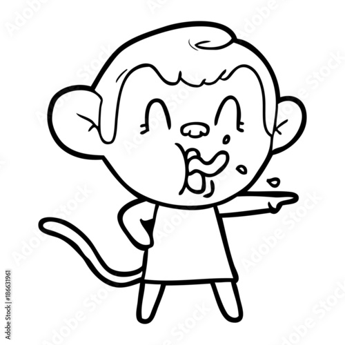 crazy cartoon monkey in dress pointing