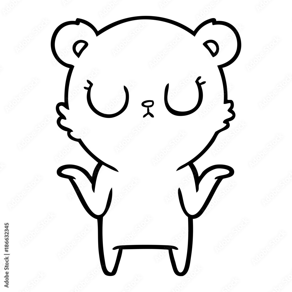 peaceful cartoon bear shrugging