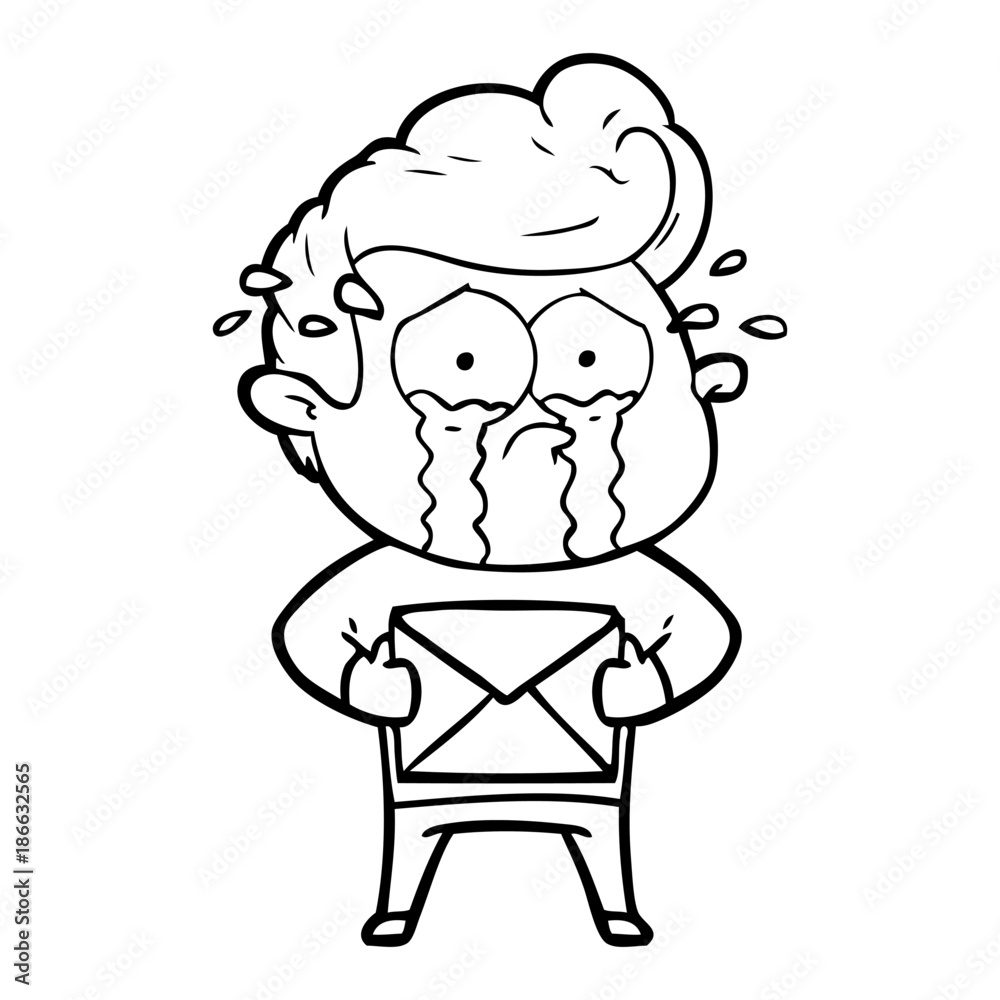 cartoon crying man receiving letter