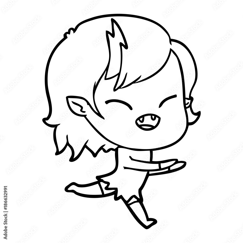 cartoon laughing vampire girl running