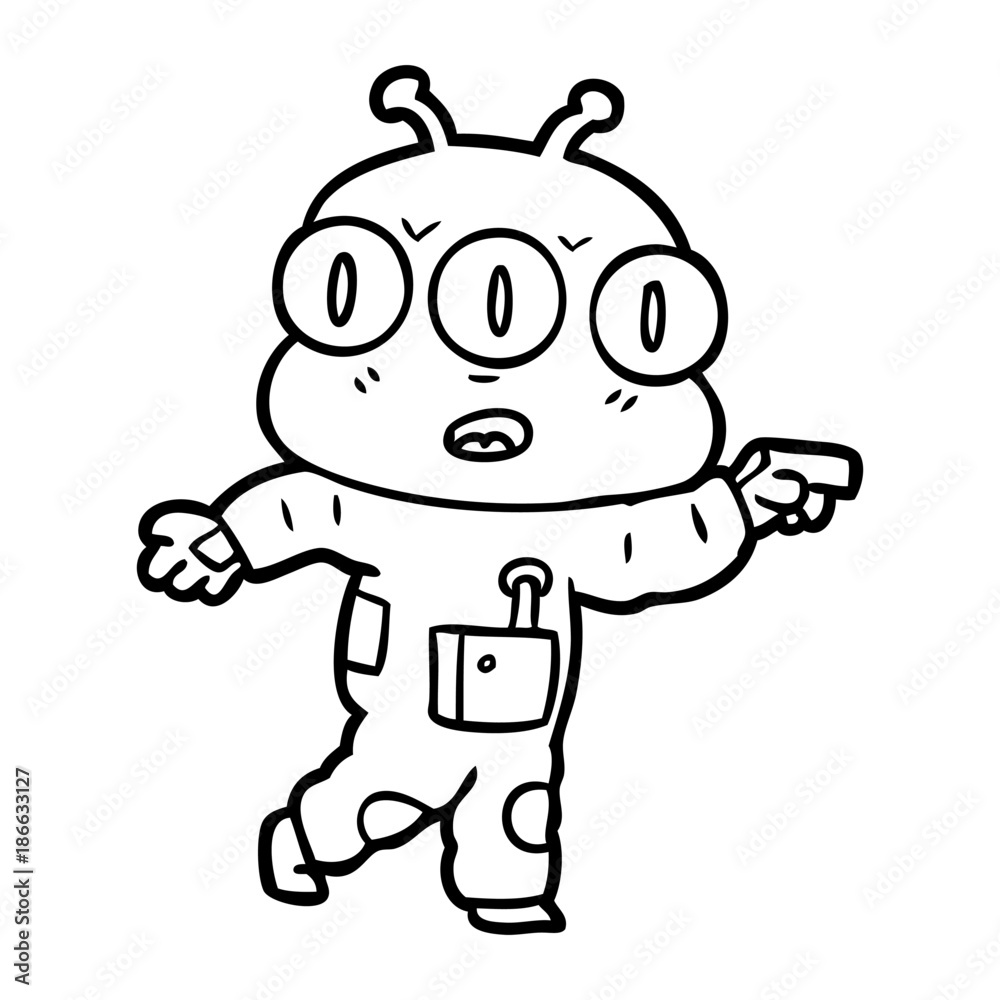 cartoon three eyed alien pointing cartoon three eyed alien pointing