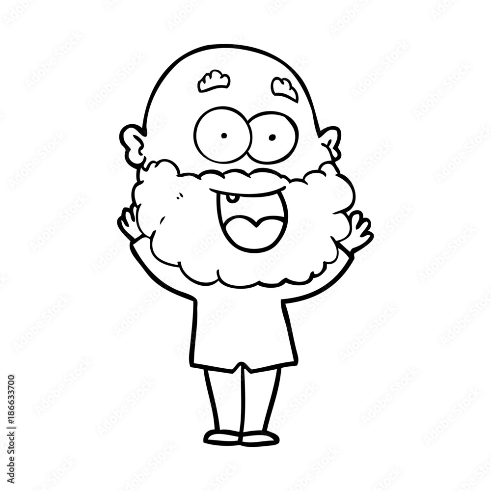 cartoon crazy happy man with beard