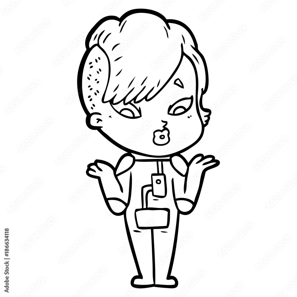 cartoon surprised girl in science fiction clothes cartoon surprised girl in science fiction clothes