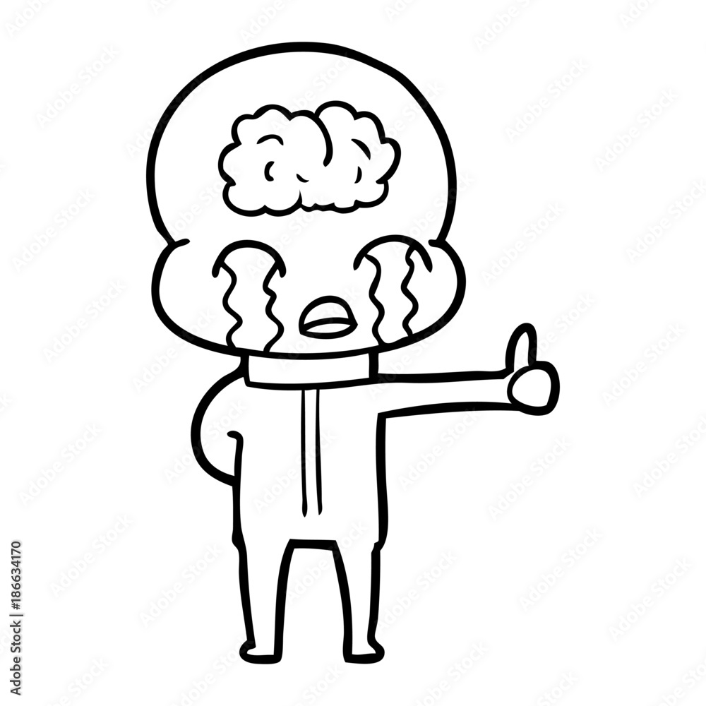 cartoon big brain alien crying but giving thumbs up symbol cartoon big brain alien crying but giving thumbs up symbol