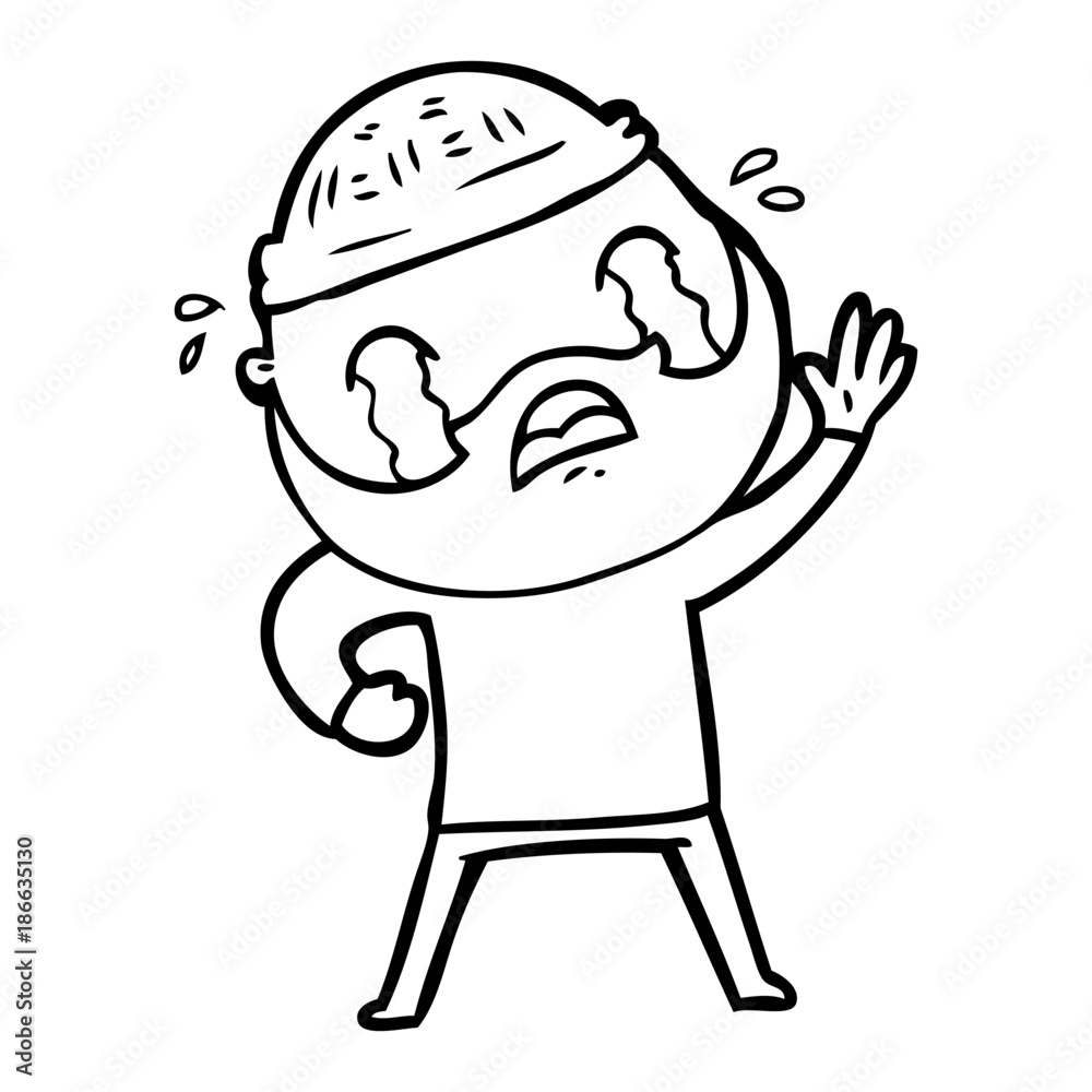 cartoon bearded man waving and crying