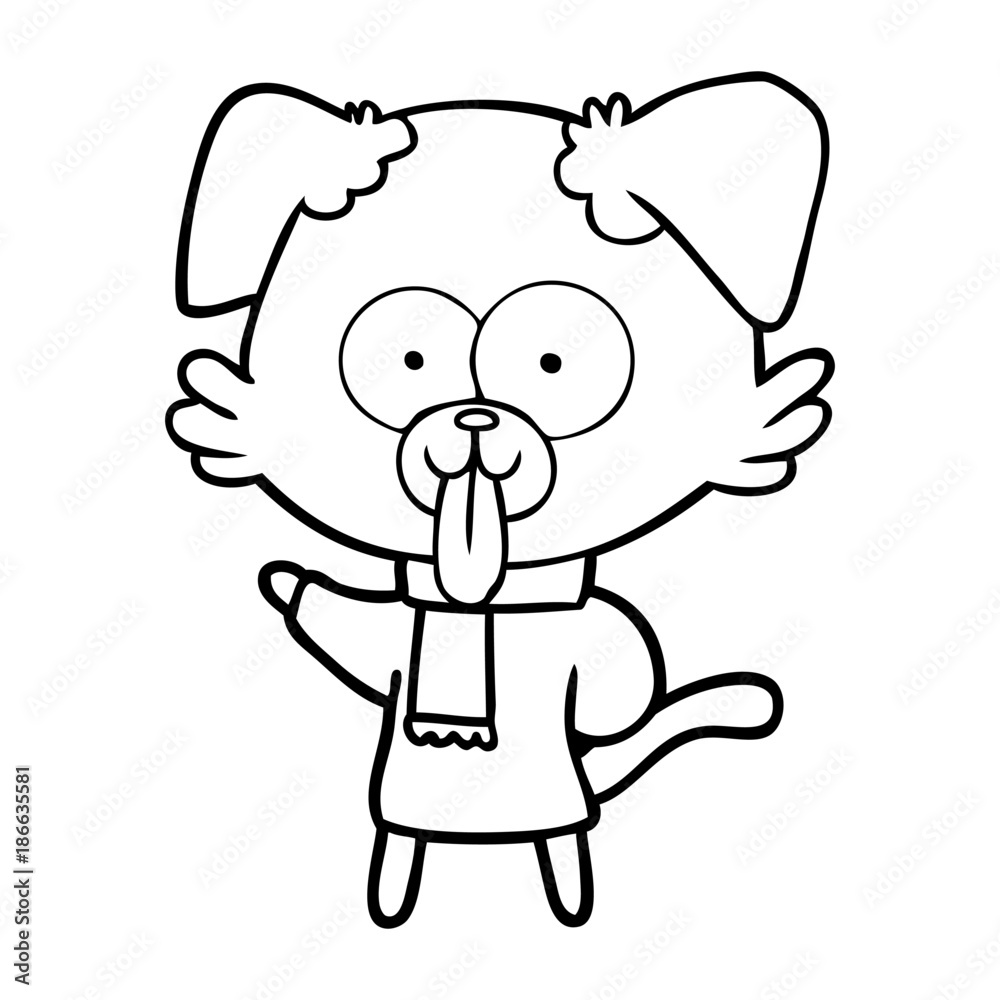 cartoon dog in winter clothes