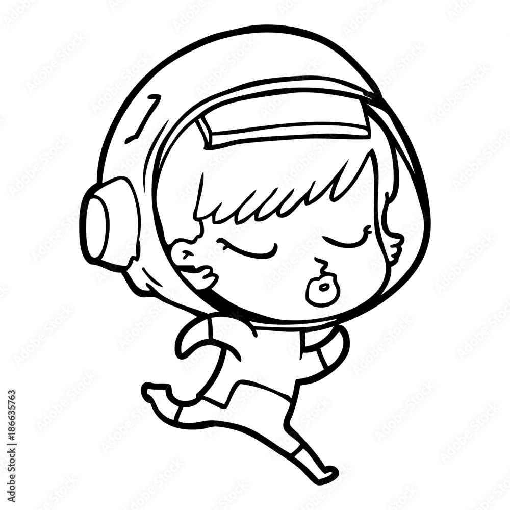 cartoon pretty astronaut girl running