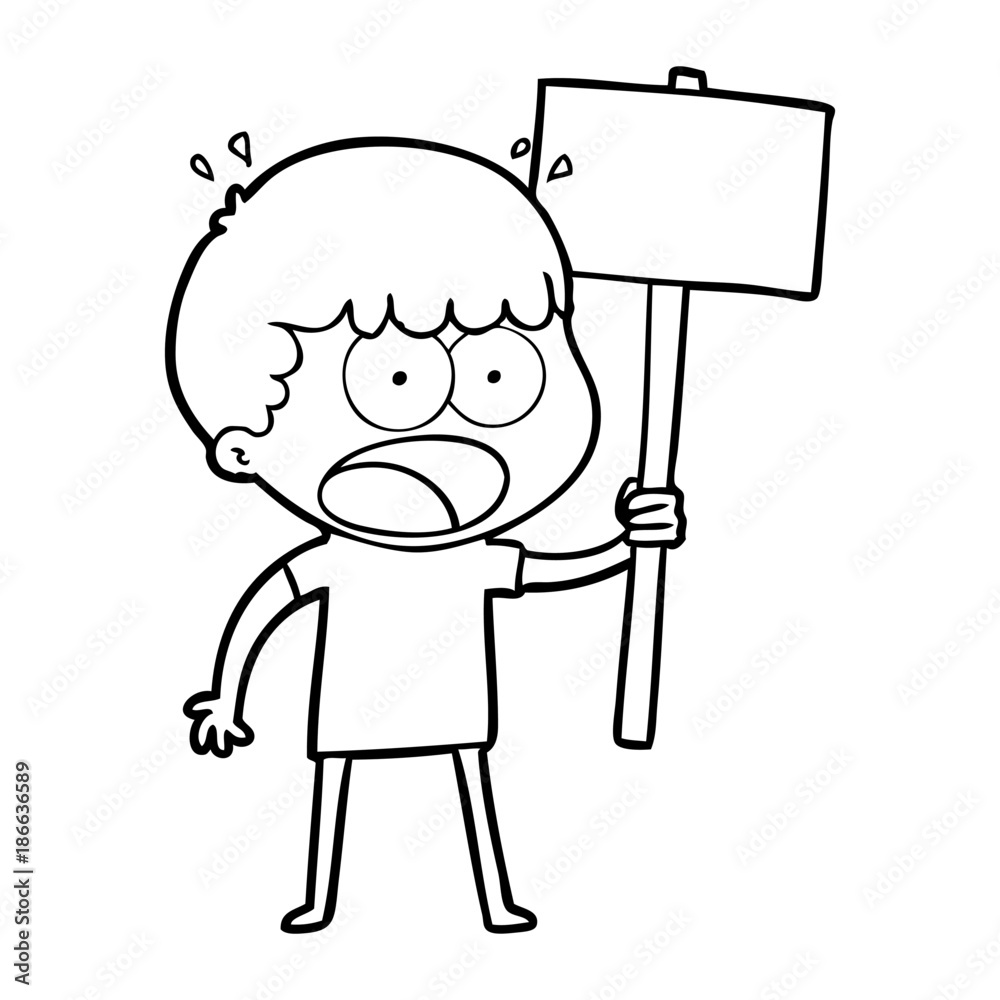 cartoon shocked man with placard cartoon shocked man with placard