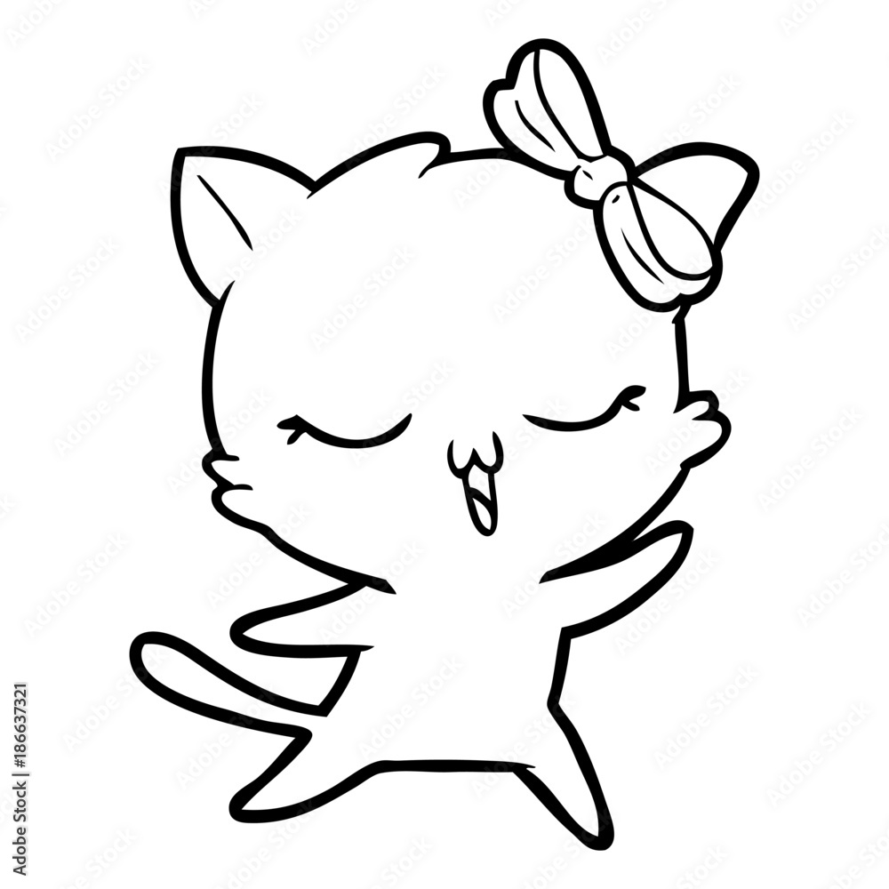 cartoon dancing cat with bow on head cartoon dancing cat with bow on head