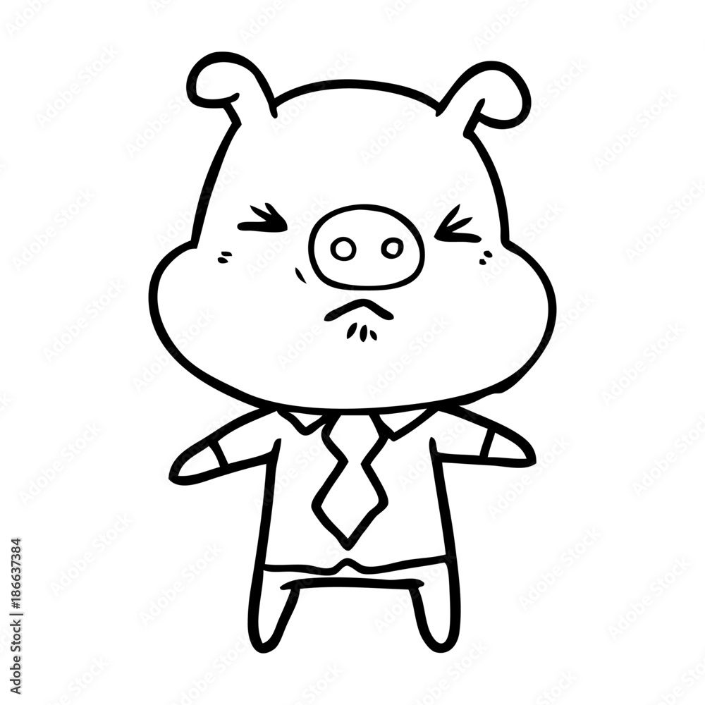 cartoon angry pig in shirt and tie