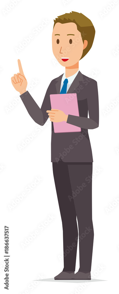 Young businessmen pointing with files