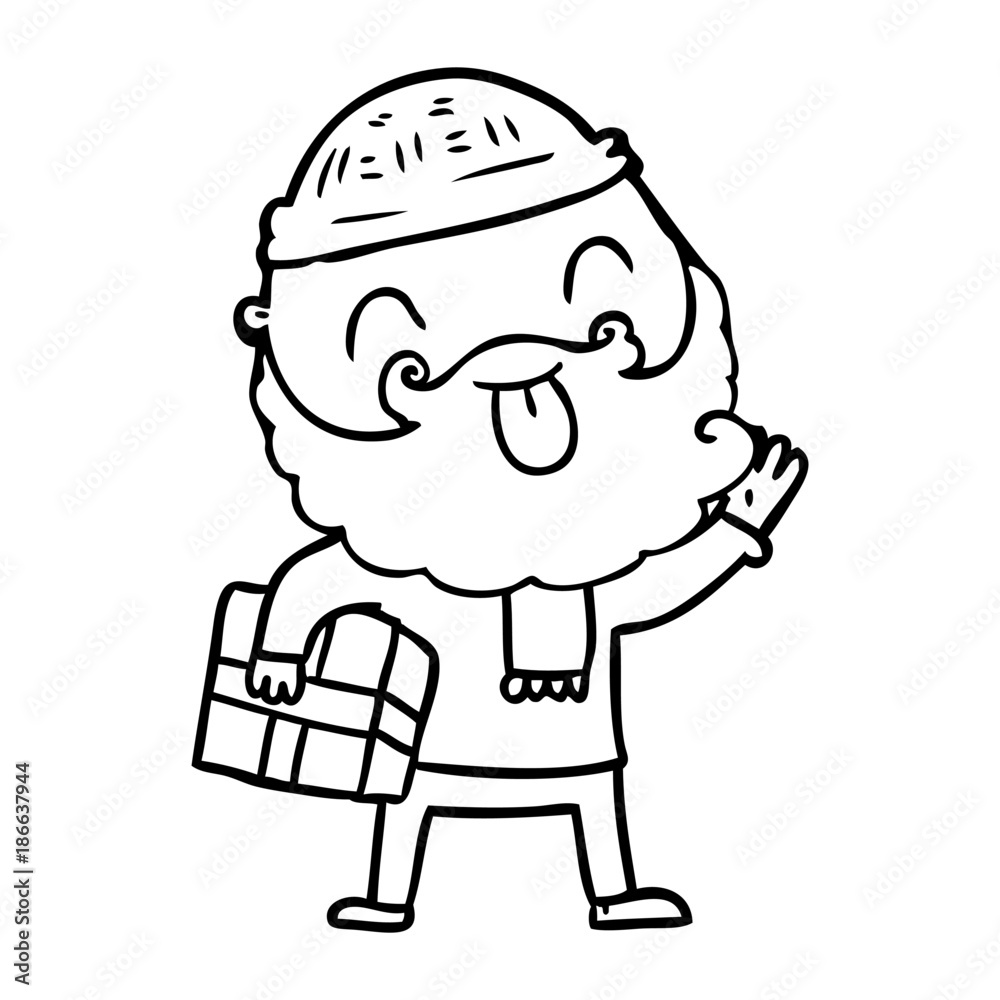 man with beard carrying christmas present