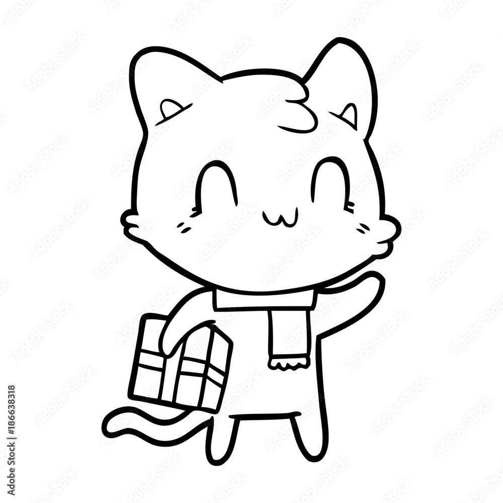cartoon happy cat wearing scarf cartoon happy cat wearing scarf