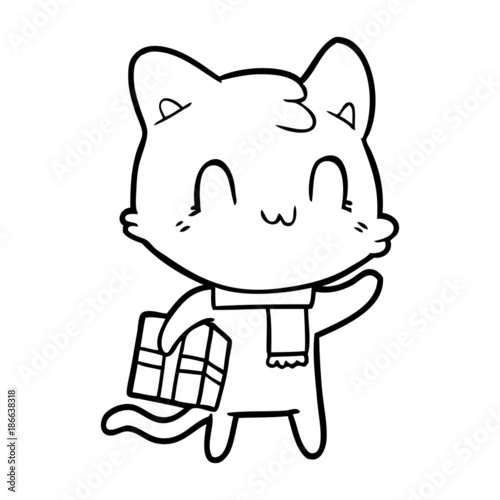 cartoon happy cat wearing scarf