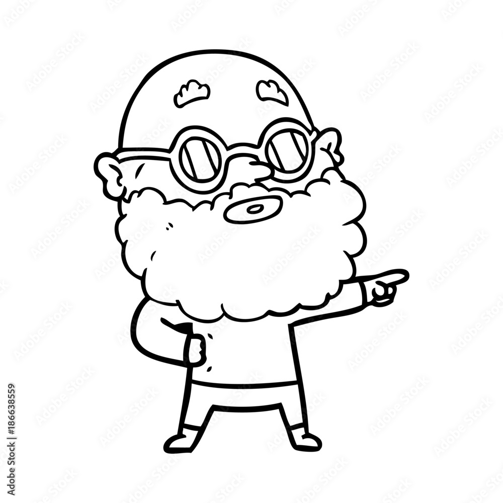 cartoon curious man with beard and glasses