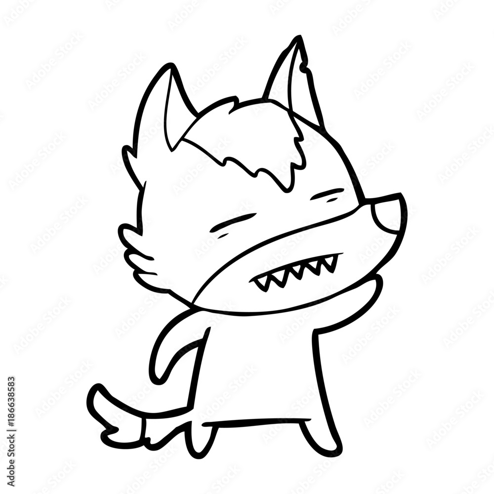 cartoon wolf waving showing teeth cartoon wolf waving showing teeth