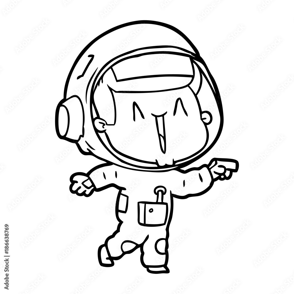 happy cartoon astronaut pointing