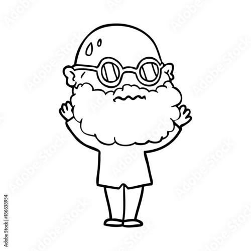 cartoon worried man with beard and spectacles