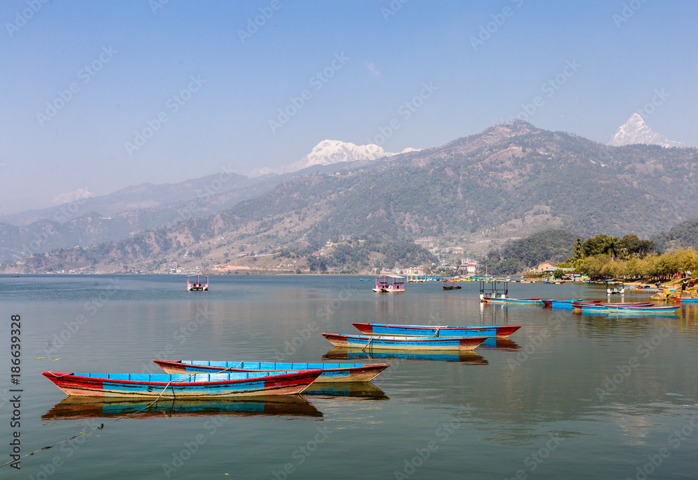 rowbaots in Phewa lake in Pokhara in Nepal