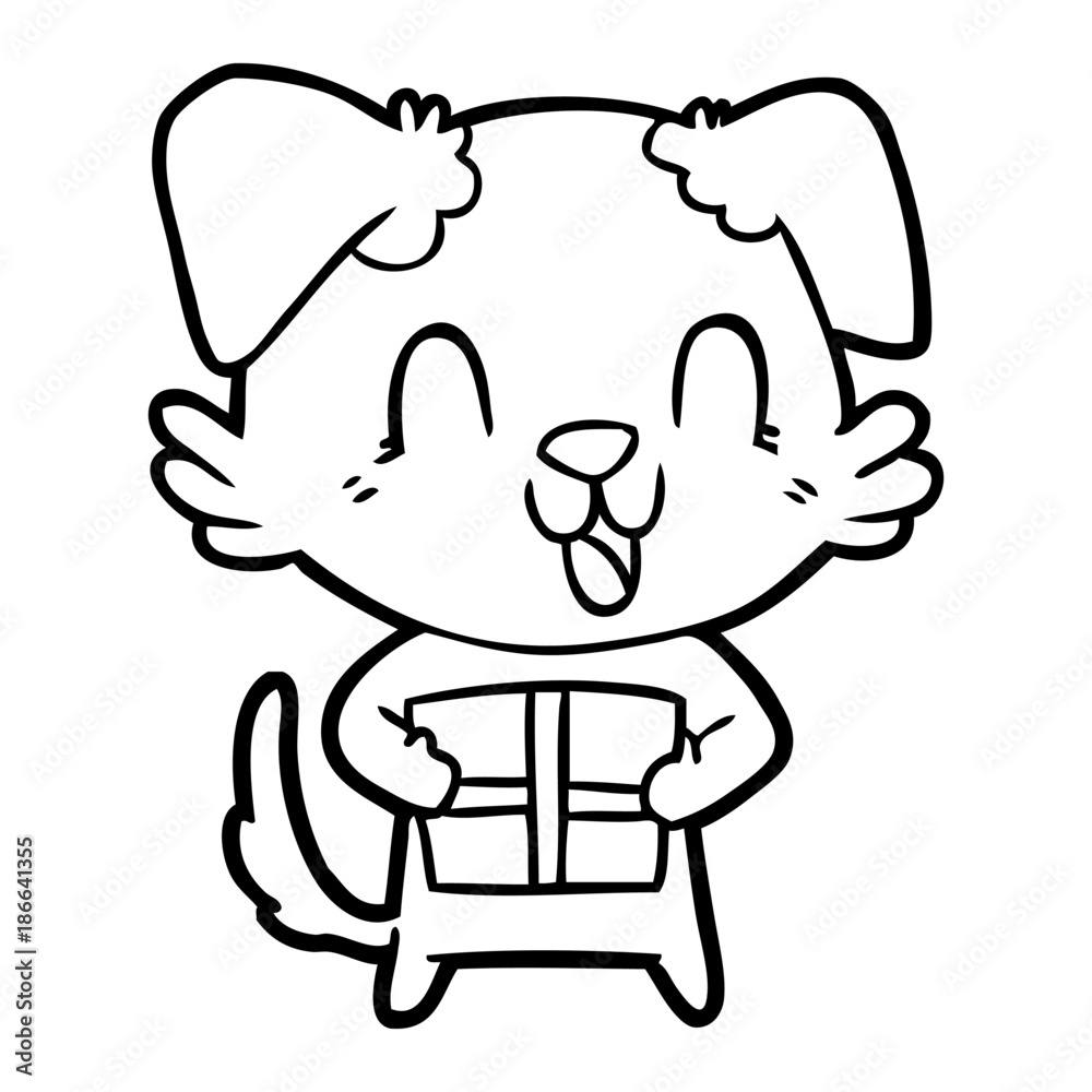 Fototapeta premium laughing cartoon dog with christmas present