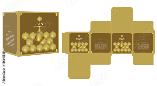 Packaging Design, Golden honey cosmetic box design template and mockup box. illustration vector.
