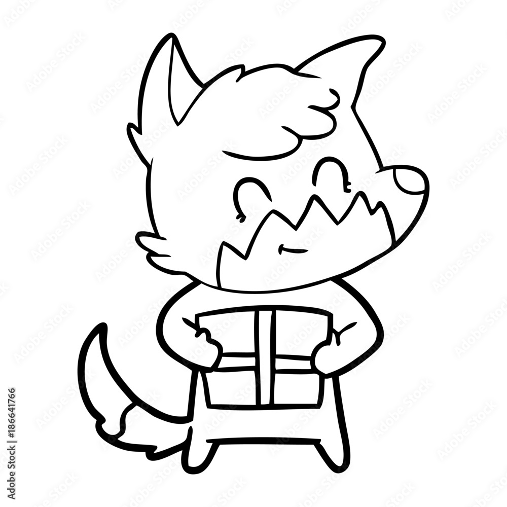 cartoon friendly fox with gift cartoon friendly fox with gift