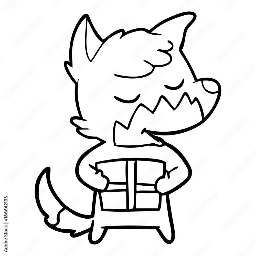 friendly cartoon fox with christmas present friendly cartoon fox with christmas present