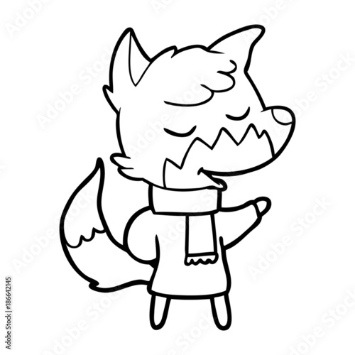 friendly cartoon fox in winter clothes
