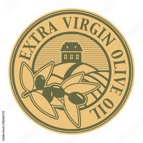 Stamp with the olives and text Extra Virgin Olive Oil