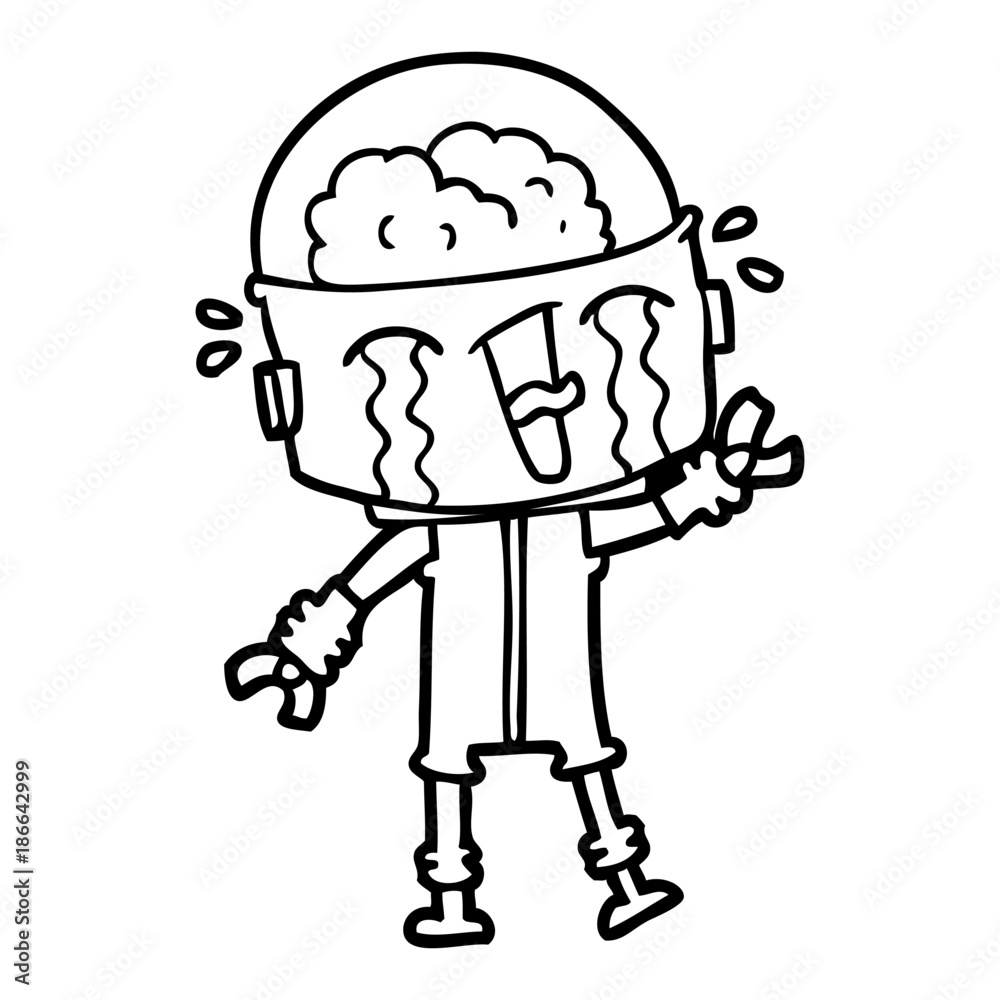 Obraz premium cartoon crying robot waving