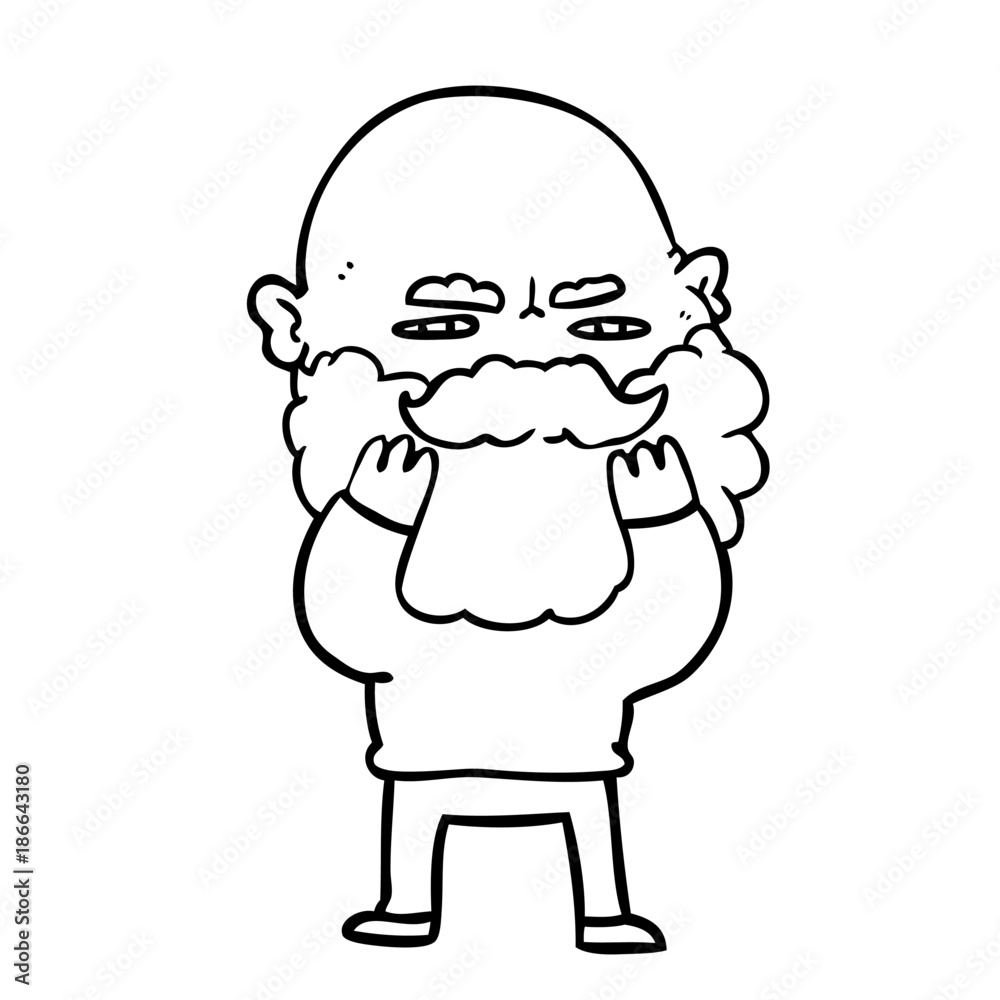 cartoon man with beard frowning checking his beard