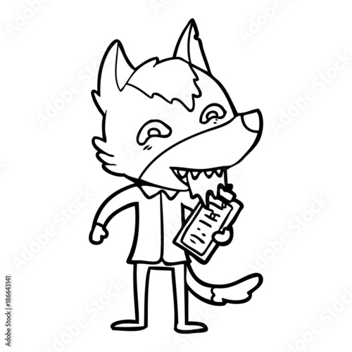 cartoon hungry wolf with clip board