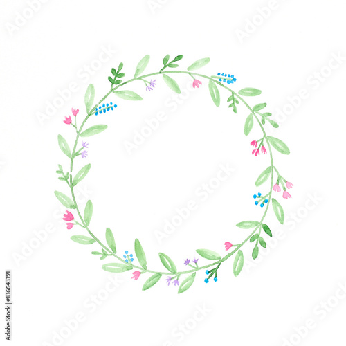Watercolor illustrations, Flowers wreath, Hand drawing flowers in watercolor style on white paper background, art design concept