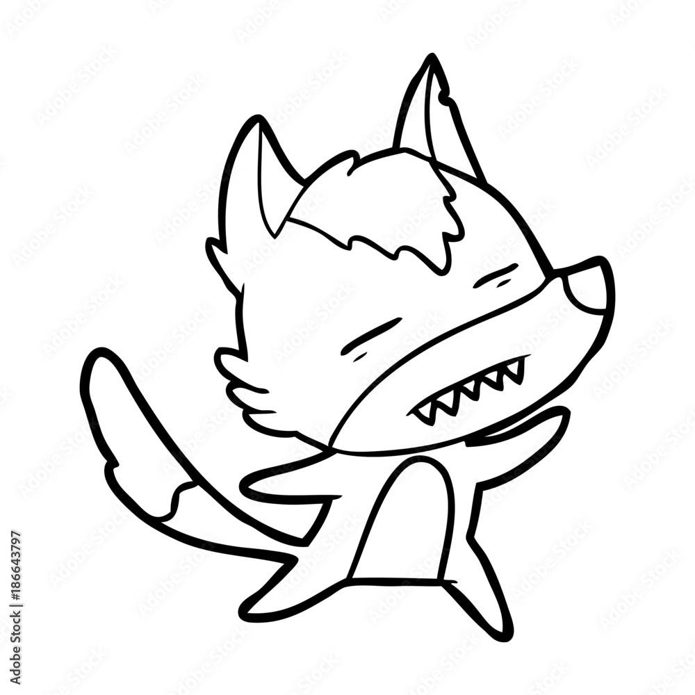 cartoon wolf showing teeth whilst dancing cartoon wolf showing teeth whilst dancing