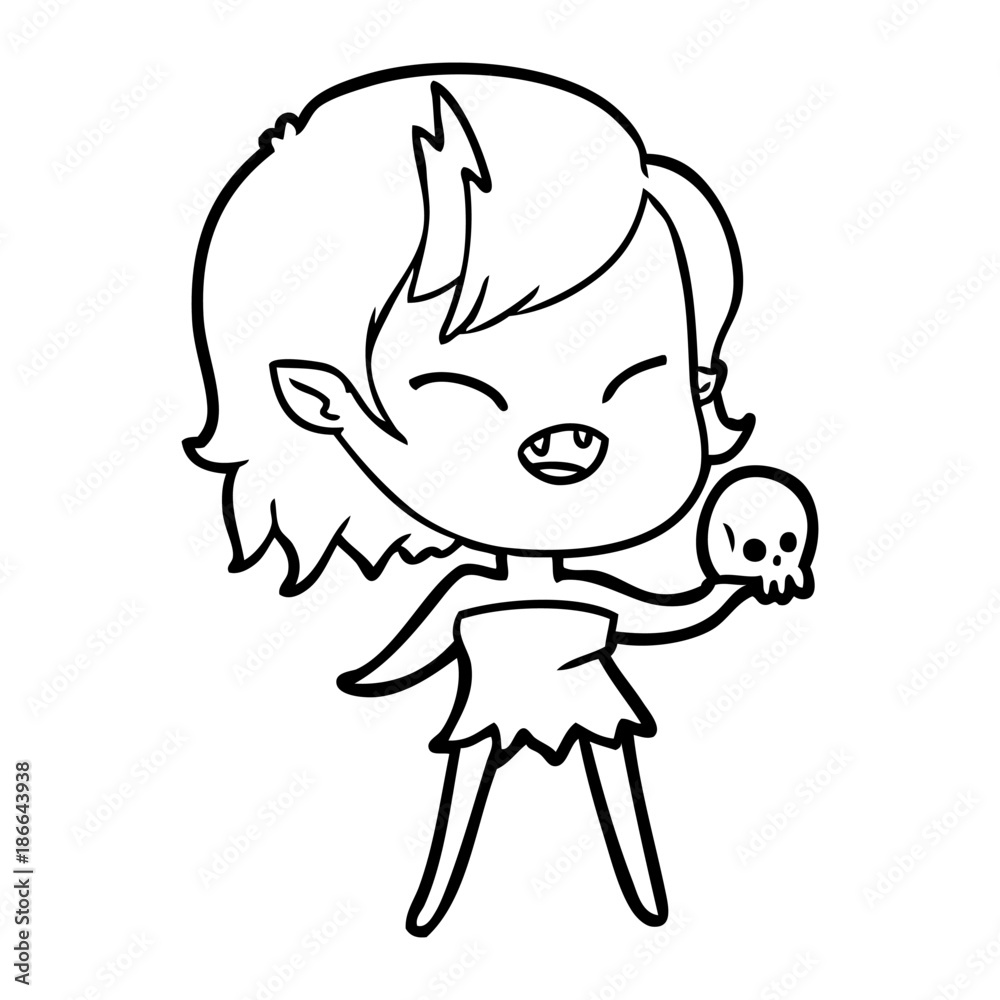 cartoon laughing vampire girl with skull cartoon laughing vampire girl with skull