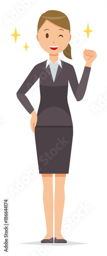 Business woman in suit wears fist