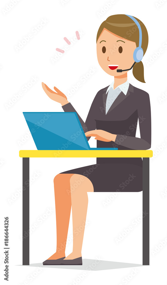Business woman in suit is talking with headset Business woman in suit is talking with headset