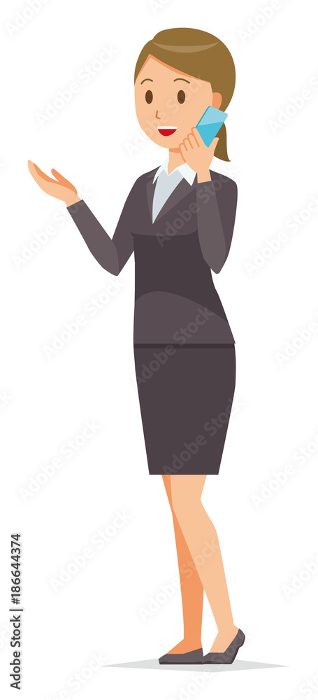 Business woman in suit is talking on smartphone Business woman in suit is talking on smartphone