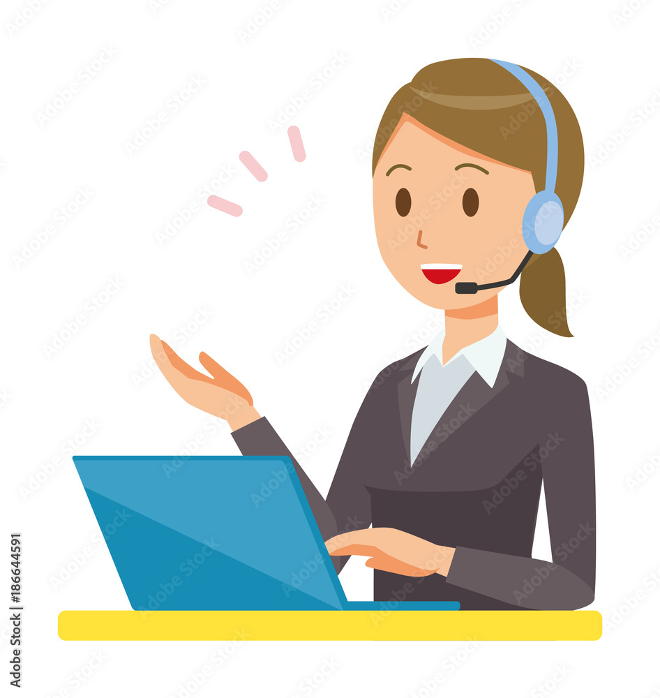 Business woman in suit is talking with headset Business woman in suit is talking with headset