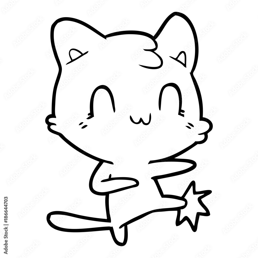 cartoon happy cat karate kicking