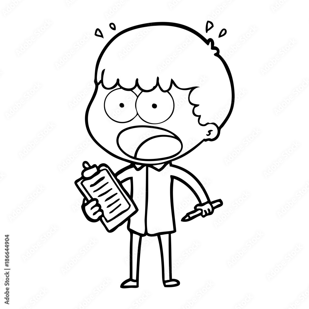 cartoon shocked man with clipboard and pen cartoon shocked man with clipboard and pen