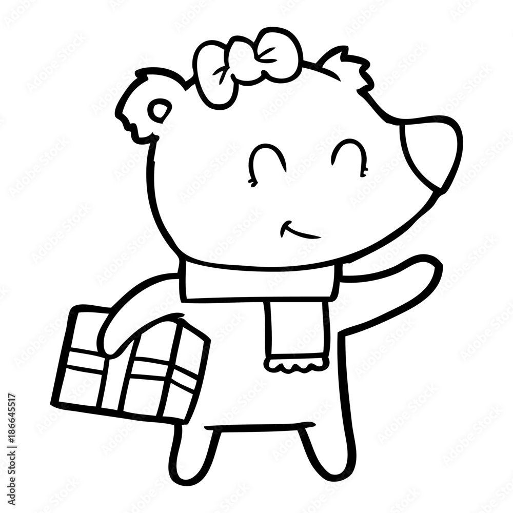 female polar bear with christmas present female polar bear with christmas present