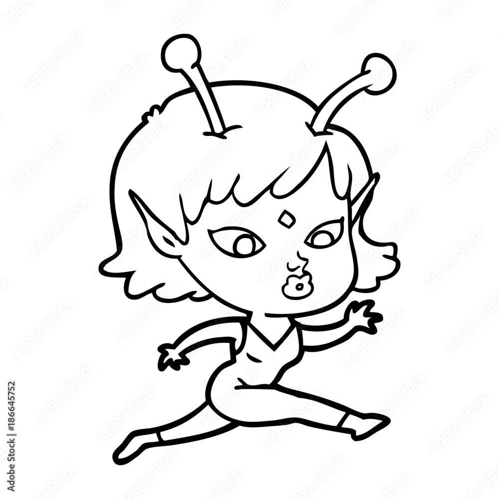 pretty cartoon alien girl running pretty cartoon alien girl running