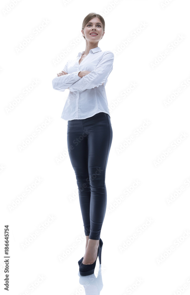 portrait in full growth of a successful young business woman portrait in full growth of a successful young business woman