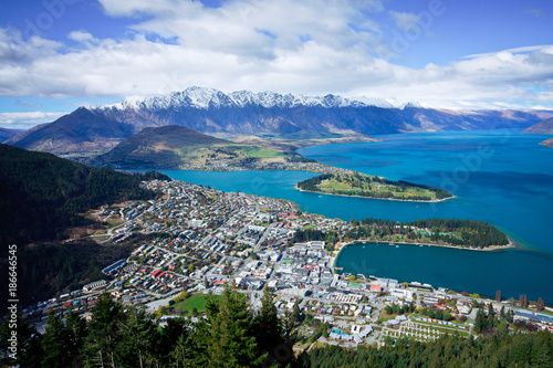 Aerial photograph of Queenstown in the South Island of New Zealand.