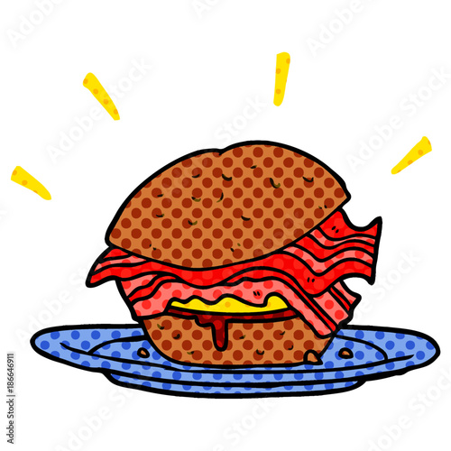cartoon amazingly tasty bacon breakfast sandwich with cheese