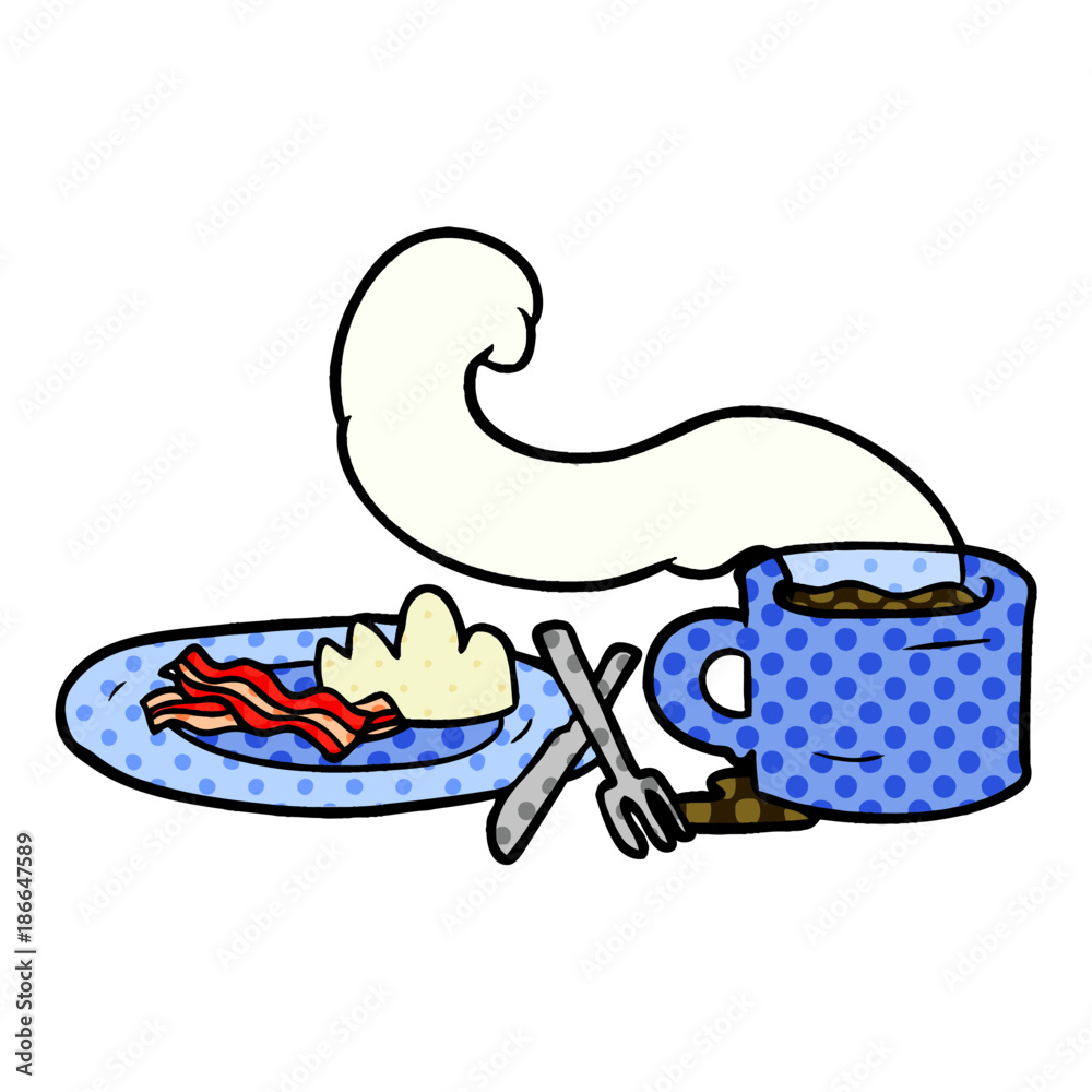 cartoon breakfast of coffee and bacon cartoon breakfast of coffee and bacon
