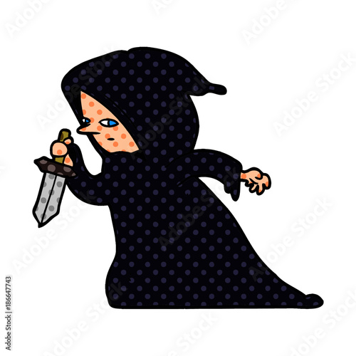 cartoon assassin in dark robe