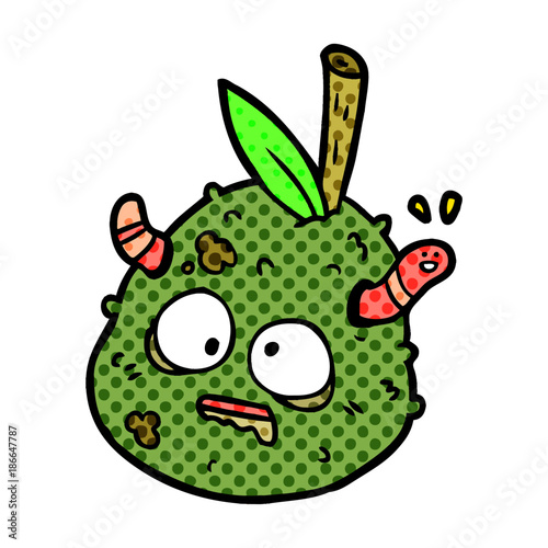 cartoon rotting old pear with worm