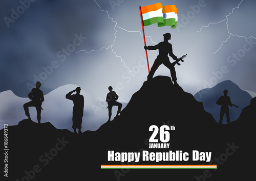 Indian army with flag for Happy Republic Day of India